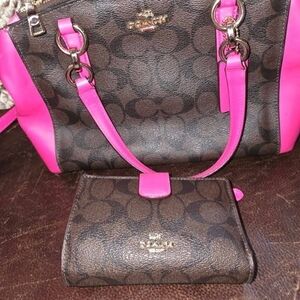 Coach Signature Brown and Pink Women's Bag Set